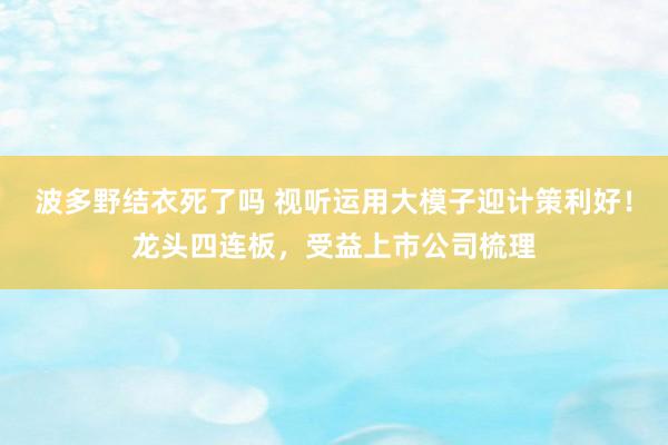 波多野结衣死了吗 视听运用大模子迎计策利好！龙头四连板，受益上市公司梳理